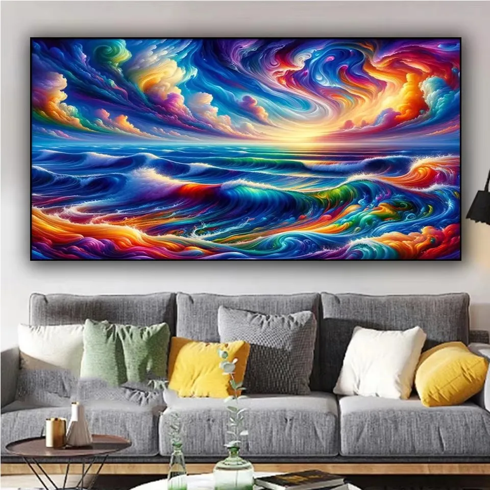 Colorful sky over the ocean diamond painting kits New 2025 Diy Jewelry cross stitch Full diamond mosaic rhinestones Home Decor