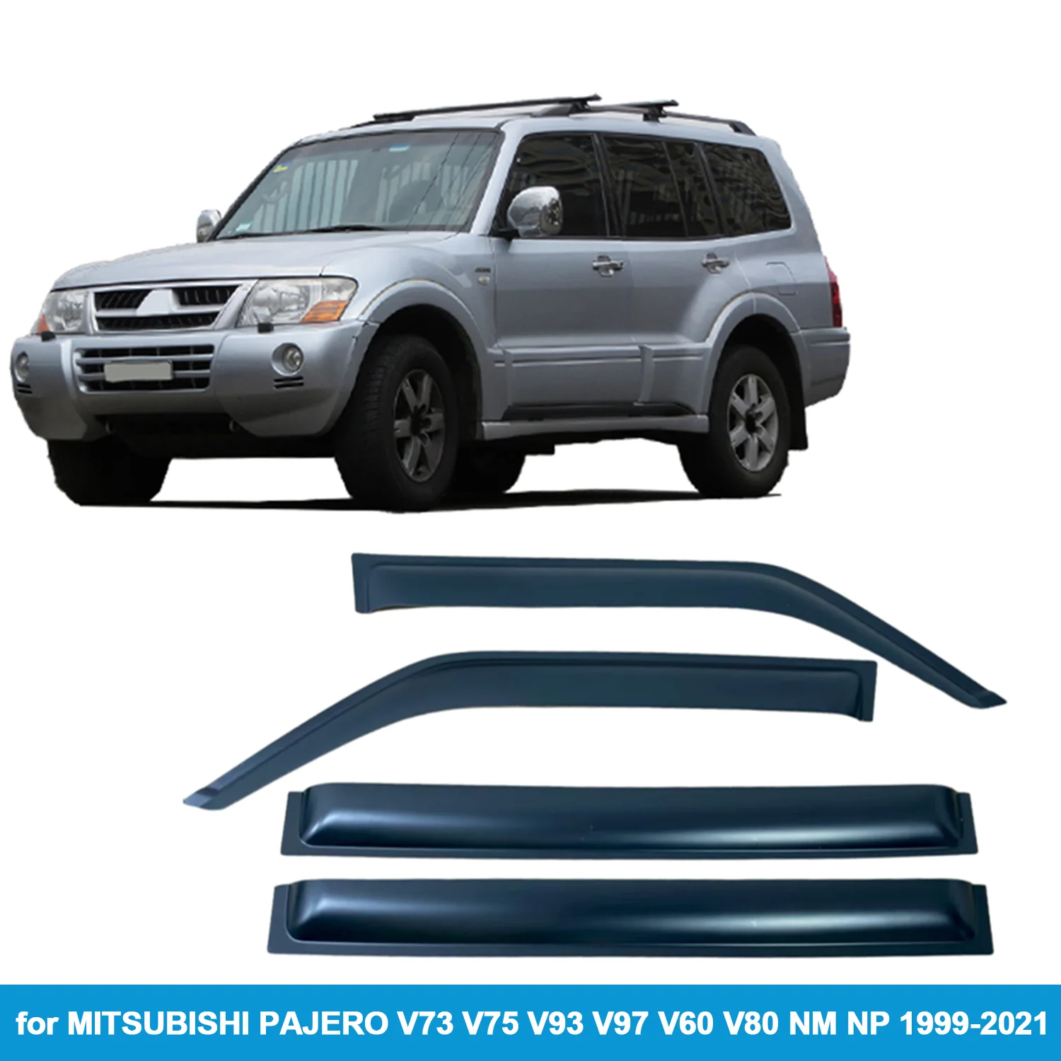 

For MITSUBISHI PAJERO V73 V75 V93 V97 V60 V80 NM NP 1999-2021 Wind Deflector Rain Guard Accessories Outside-Mount Tape On