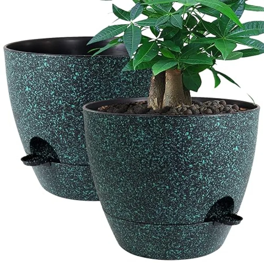 

12inch 2Pack Large Self Watering Planters, Plastic Plant Pots with 60oZ Removable Deep Reservoir and Multi Mesh Drainage Holes
