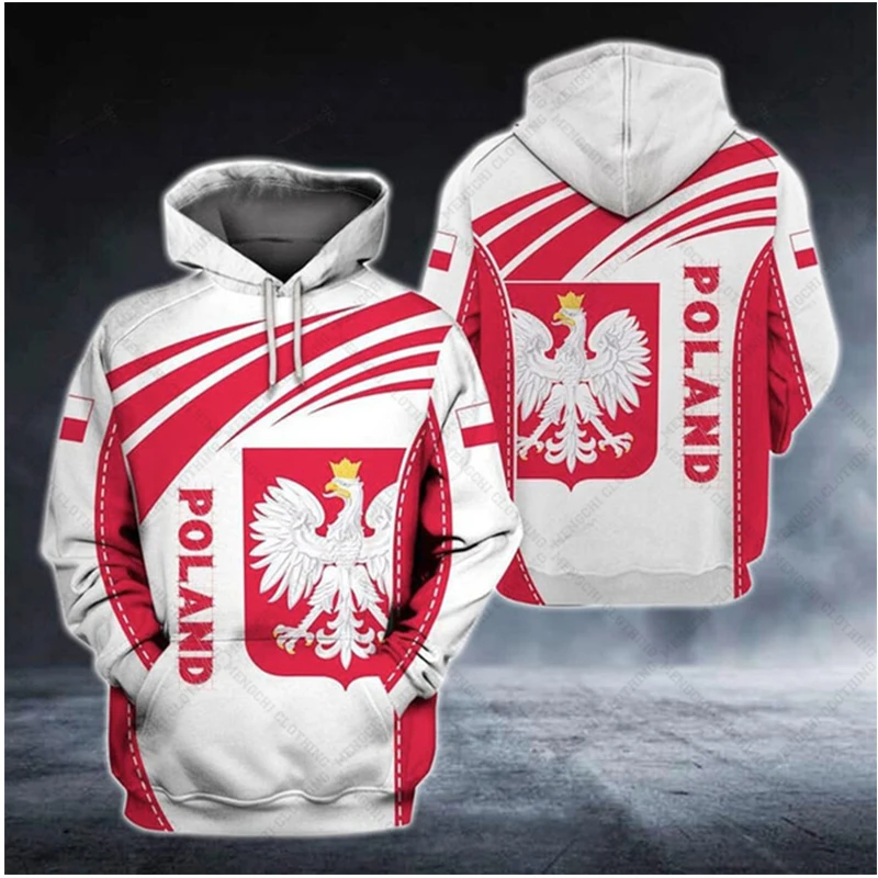 Polish Flag Emblem Harajuku Print Vintage Fashion Cool Men's Women's Sports Outdoor Leisure Daily Loose And Comfortable Hoodie