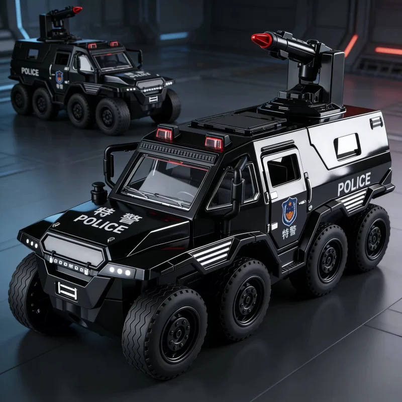 

1:36 Conqueror Armored Explosion-proof Police Simulated Off-road Vehicle Model Alloy Car Toy Sound Light Children's Gift