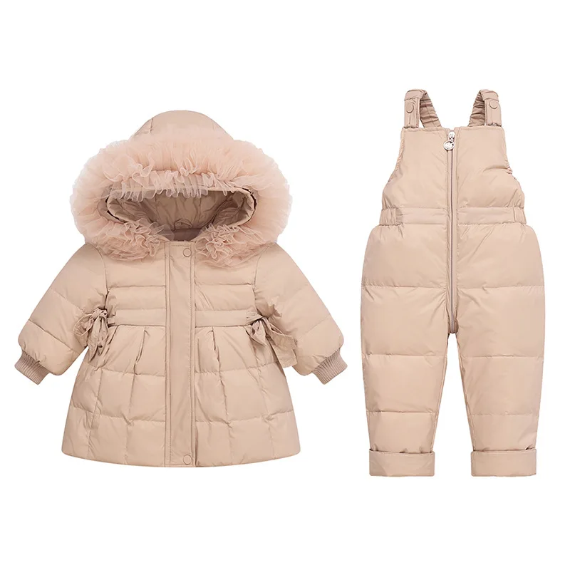 Traje de chaqueta de plumón para niños y niñas, ropa de invierno para bebés, niñas pequeñas, niños pequeños, plumón de pato blanco, coreano, 2 piezas