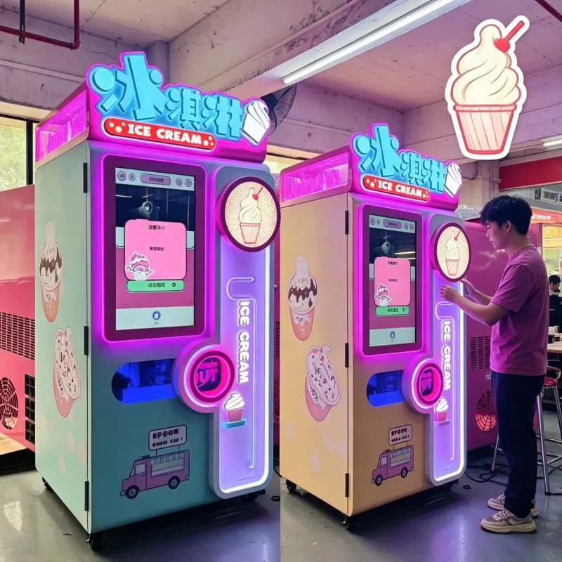 Frozen Yogurt Vending Machine Self Service Floor Standing 3 Flavor 30L Hopper Touch Screen For Buffet Restaurant Dessert Buffet