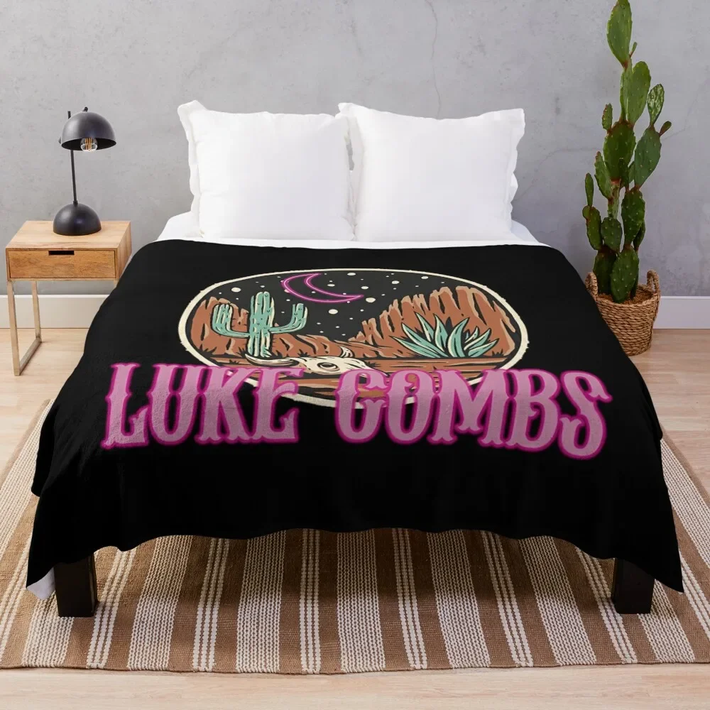 

Luke Combs Music Neon Country Throw Blanket Luxury Designer Thermal Polar Shaggy Blankets