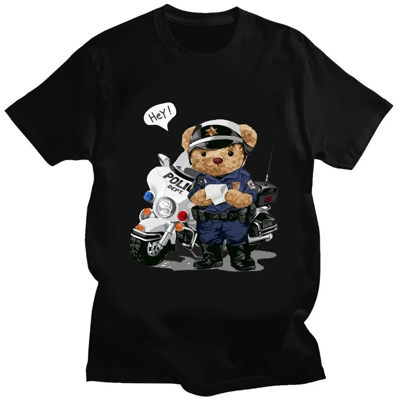 2023 New Teddy Bear Printed Men\'s T-shirt Casual Round Neck Short Sleeve Summer Street Trend Hip Hop Harajuku Round Neck Large T