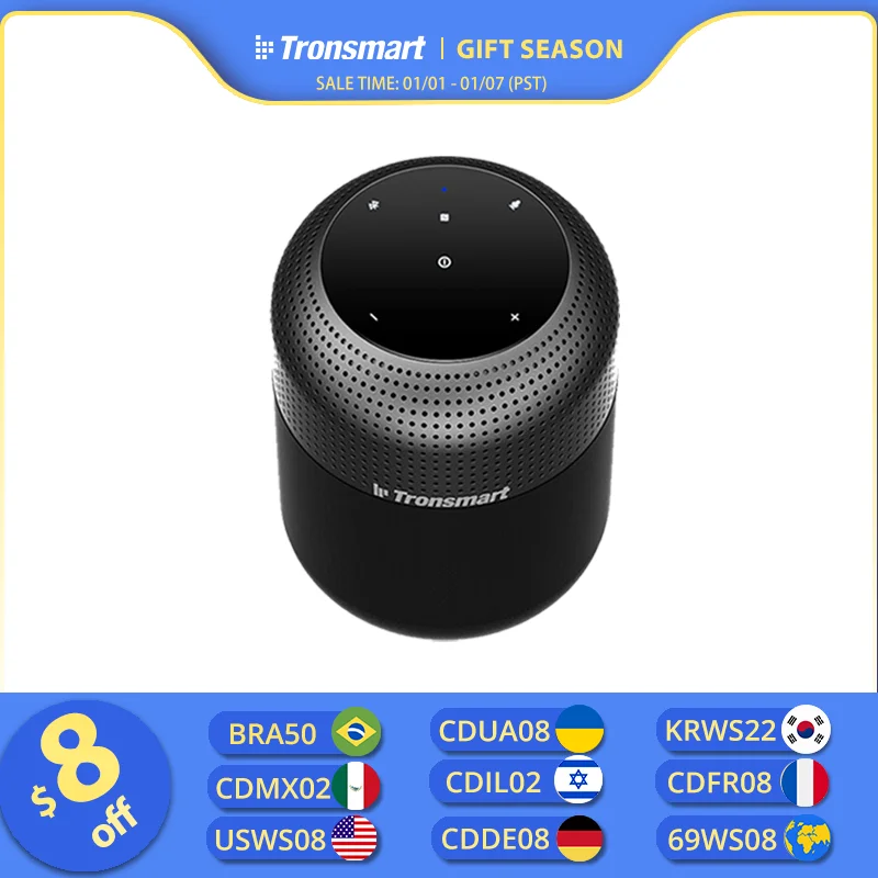 Tronsmart T6 Max Altavoz Bluetooth Altavoz doméstico de 60 W con graves profundos, 20 horas de reproducción, IPX5, NFC, estéreo inalámbrico verdadero