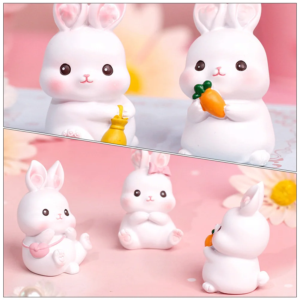

4 Pcs Rabbit Car Ornaments Cake Decor Top Hat Adorable Figure Resin Figurine Shape Adornment