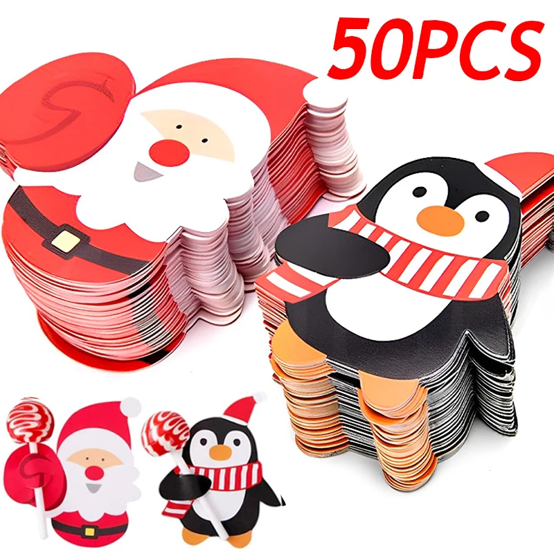 Christmas Lollipop Paper Cards Xmas Candy Package kids Gift Wrapping Santa Claus Sugar Cake Decoration New Year Party Supplies