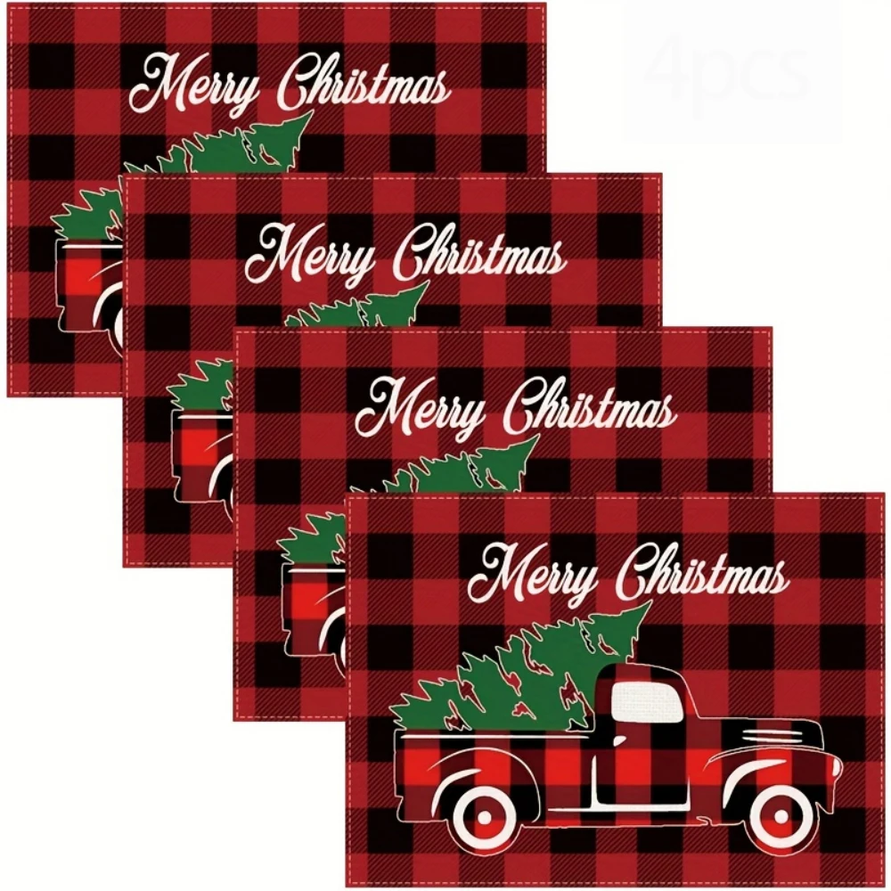 Wine Red Golden Christmas Tree Printed Placemats Christmas Holiday Table Decor Winter Buffet Display Minimal Xmas Home Decor