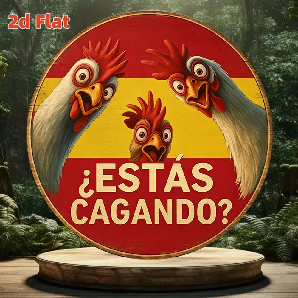 Vintage Spanish Flag Funny Rooster Tin Sign - Retro 