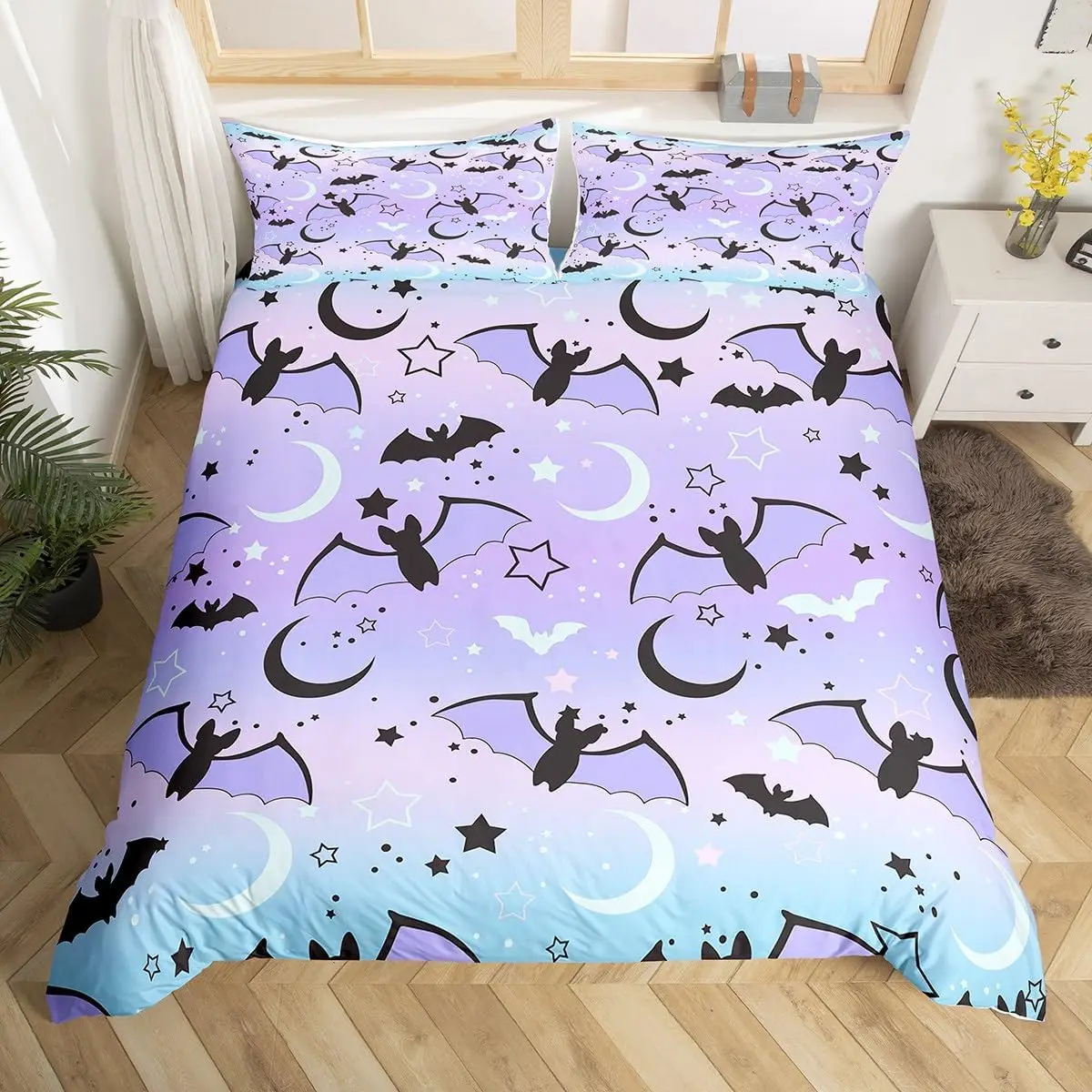 Happy Halloween Bedding Set 3D Bat Printing 2-3 Piece Set (No Core) Suitable for Bedroom Duvet Cover Set Decor For Halloween