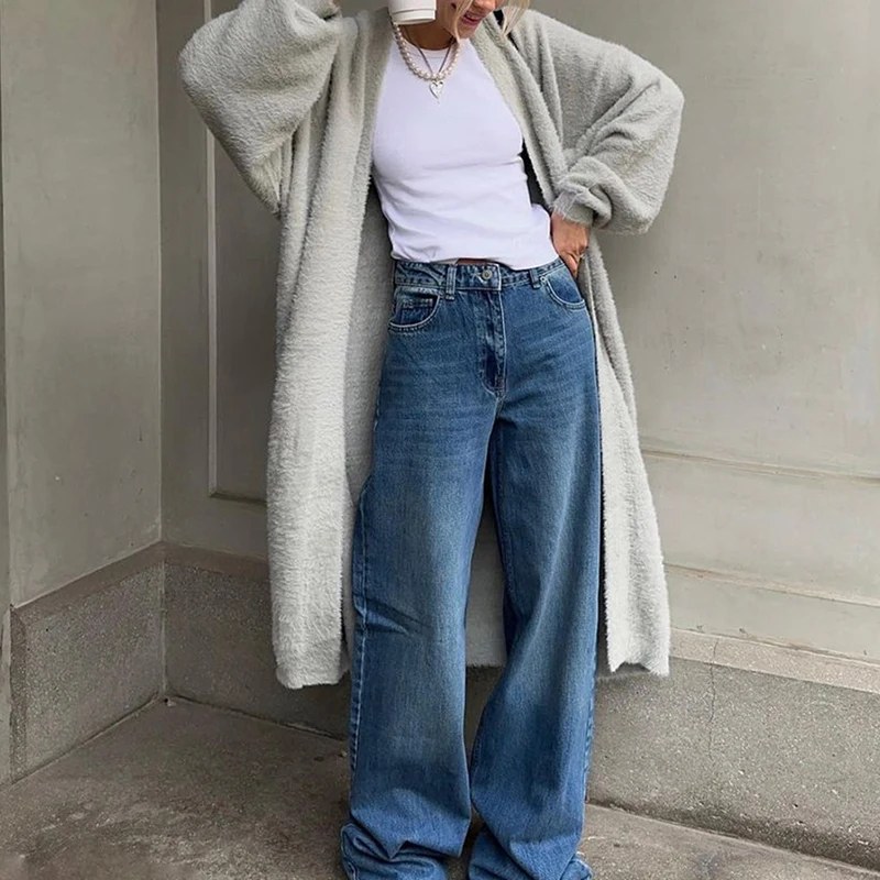 

BKLD Autumn Winter Elegant Solid Thickened Leisure Warm Imitation Mink Fleece Long Sleeves Open Stitch Long Cardigans Outerwears