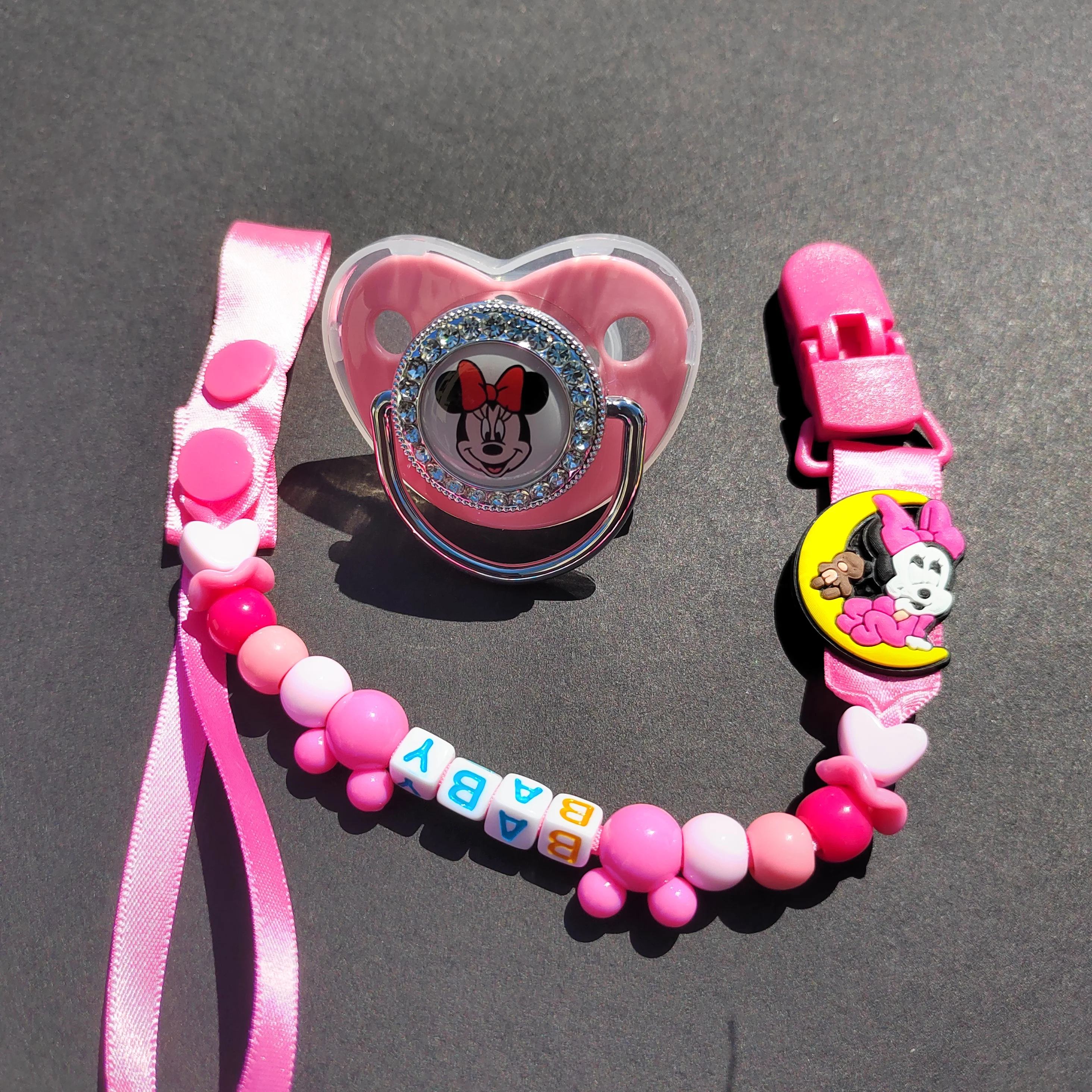 2023 Luxury Minnie Mouse Pacifier Clip Chain Baby shower Gift Silicone newborn dummy BPA-free Toddler tooth Zircon baby pacifier