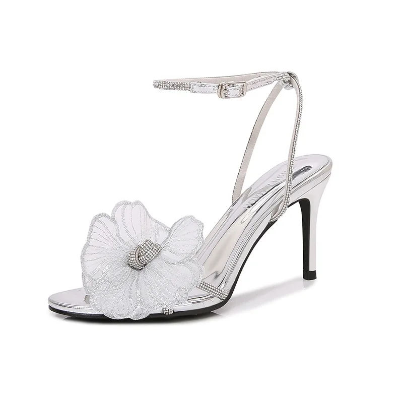 Summer crystal flower women sandals sexy thin heel party shoes