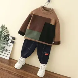 Boys Woolen Sweater Crochet Cotton Windbreak 2024 Dazzling Warm Thicken Autumn Winter Pullover Plus Size Children's Clothing