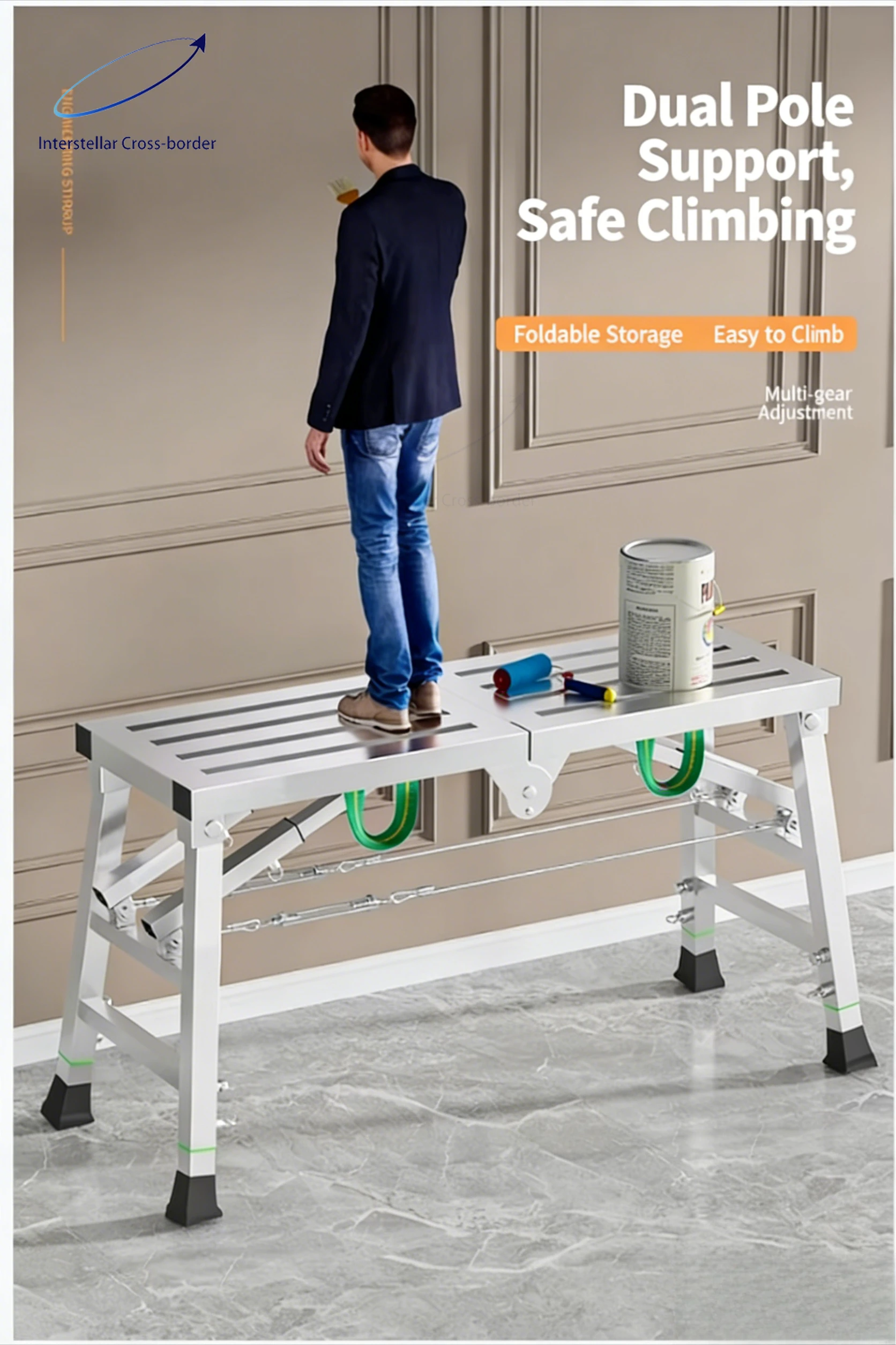 

Складная лестница-табурет для декоративных работ - регулируемая по высоте, утолщенная, многофункциональная, портативная инженерная лестница для использования внутри помещений