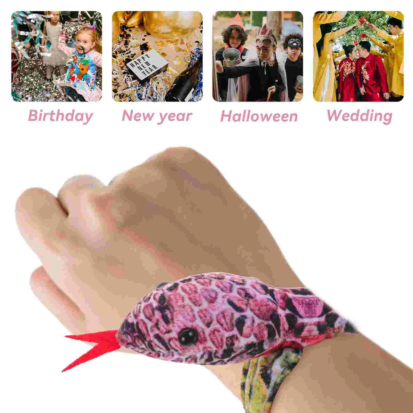 4 Pcs Serpentine Snake Ring Baby Stuffed Toy Reptile Party Favor Cloth Slap Bracelets for Boys