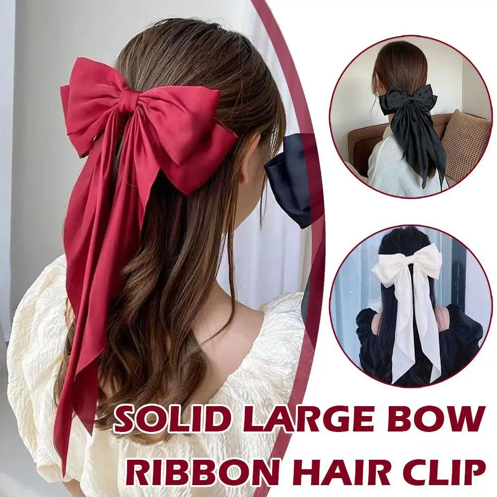 Women Large Bow Ribbon Hairpin Summer Chiffon Big Bowknot Women Ponytail Solid Color Clip Barrettes Bow Accessories Hair St H5A6