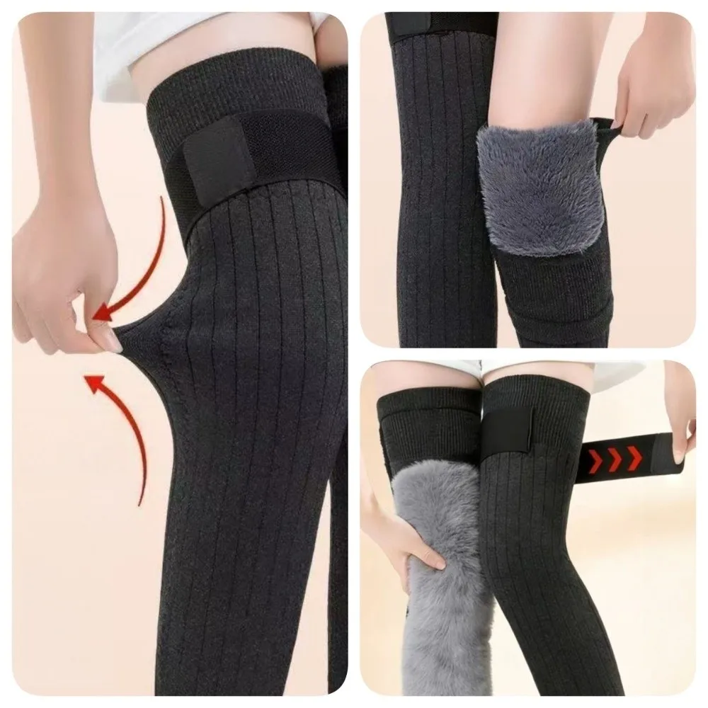 

Cold-proof Warm Knee Pads with Straps Elastic Soft Thermal Leg Warmers Windproof Wraps Leg Thick Knee Protector Men/Women