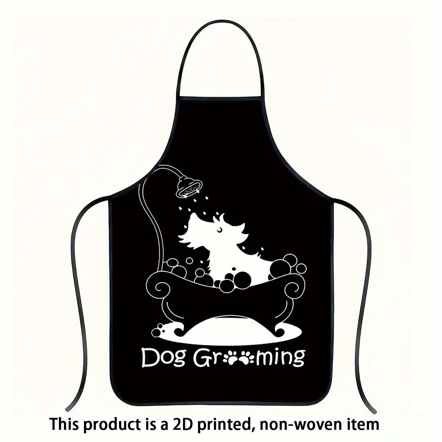 1pc Heavy-Duty Dog Grooming Apron Black White Design with Playful Dog Durable Polyester for Pet Bathing, Kitchen