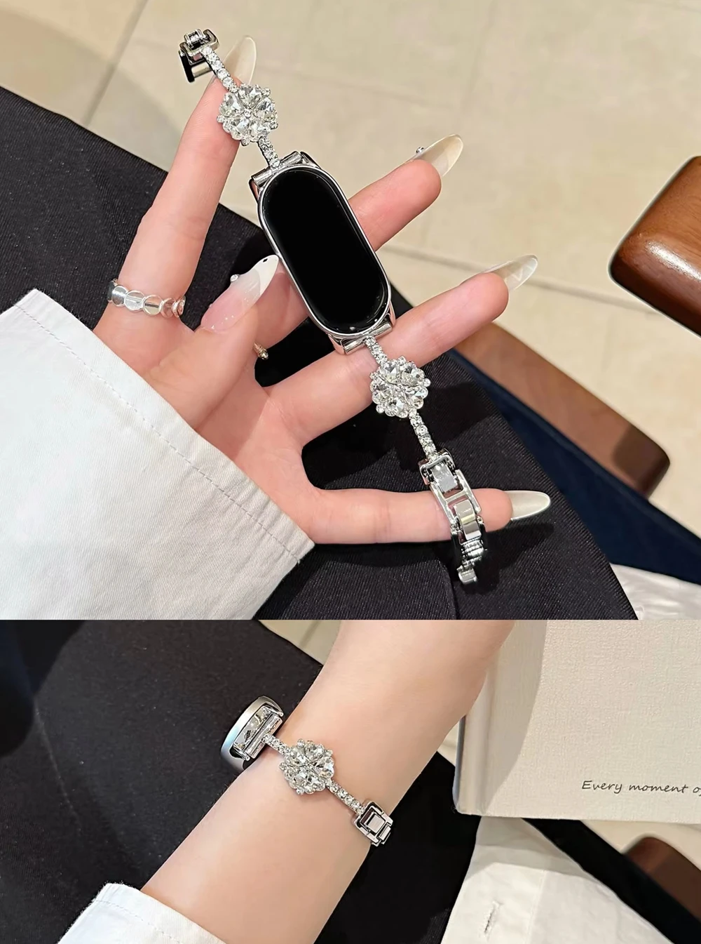 Modisches Glitzerndes Blumen-Metall-Uhrenarmband für Xiaomi Band 10 9 8 Metall-Gliederarmband NFC Armband Zubehör