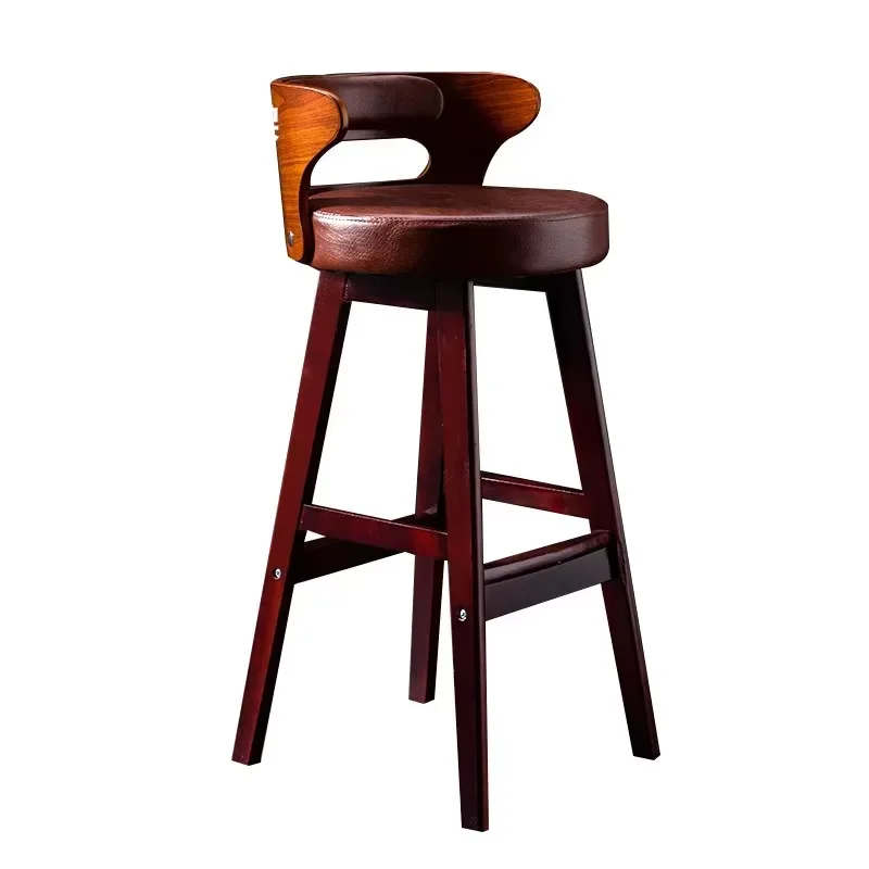 Bar Chair Solid Wood Nordic Modern Simple Retro Back Chair Bar Front Desk Light Luxury High Stool Bar Stool.