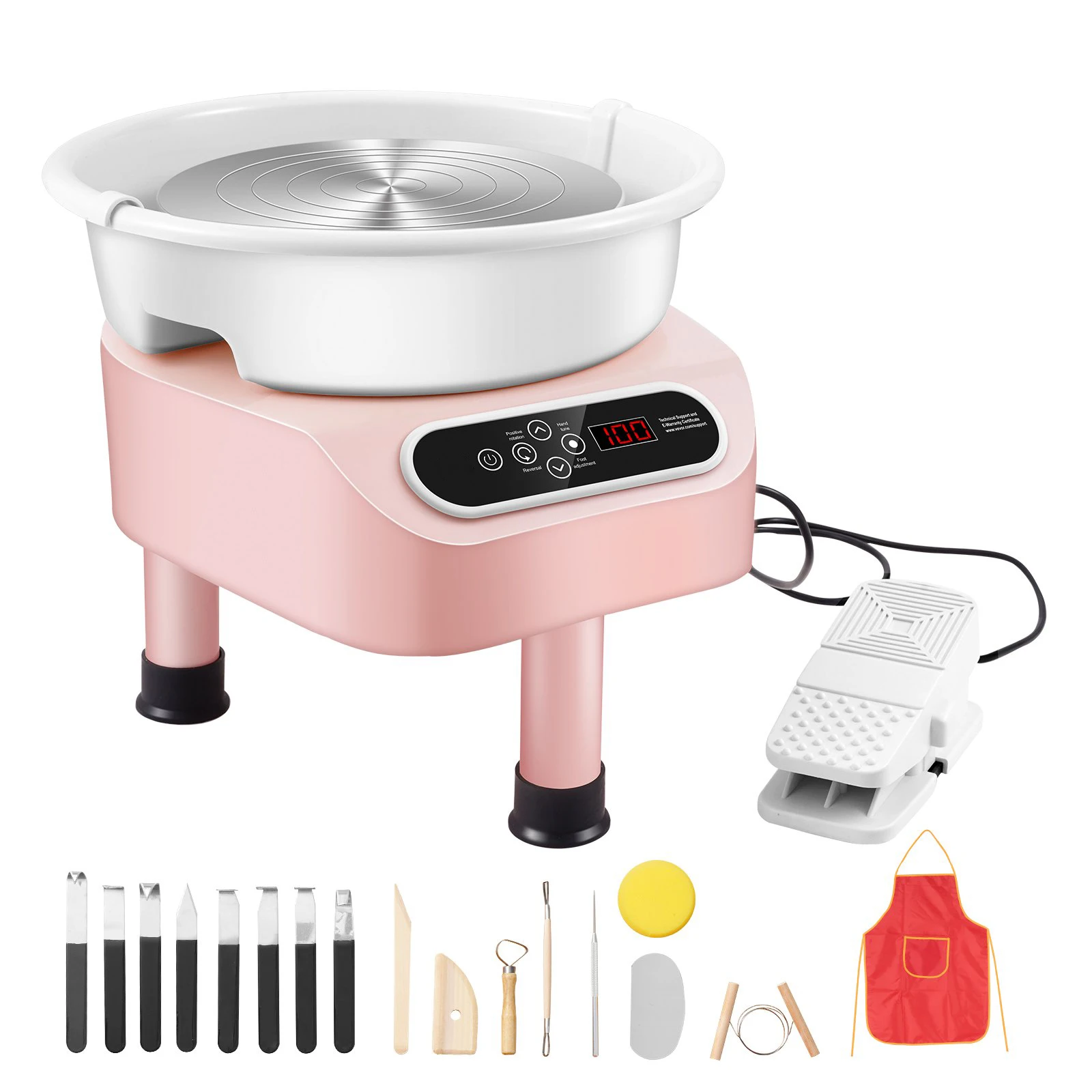 LCD Display 450W Electric Pottery Forming Wheel 28cm Working  Direct Drive Ceramic  with Stable 3-Leg Stand for DIY Art Craft