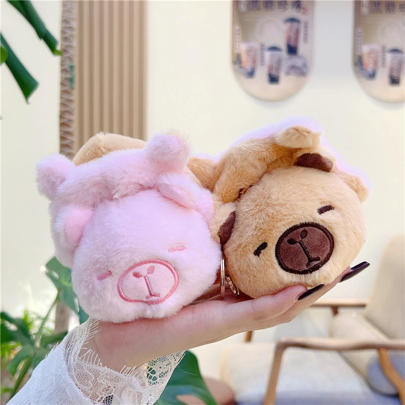 Creative Flip Capybara Pendant Plush Doll Keychain Cartoon Capybara Stuffed Animal Keyring Plush Toy Backpack Hanging Decor