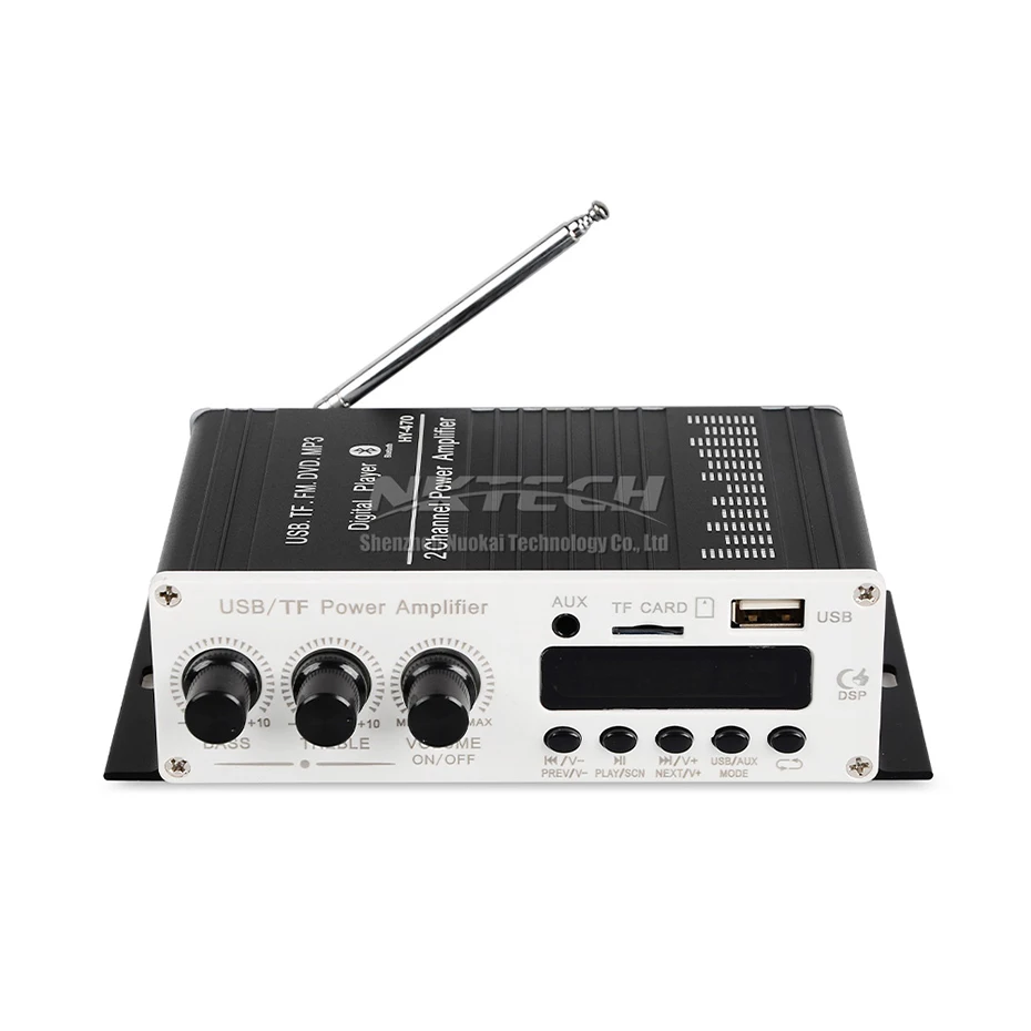 Nktech HY-470 jogador digital amplificador de potência do carro bluetooth 5.0 estéreo de alta fidelidade áudio em casa 2ch 20w rms aux usb tf cartão fm 87.5-108mhz