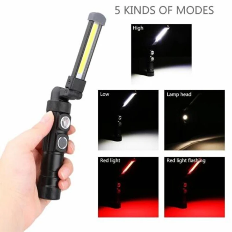 USB Rechargeable Car Inspection Lamp COB LED Magnetic Flashlight 360 Degree Foldable Flexible Work Light