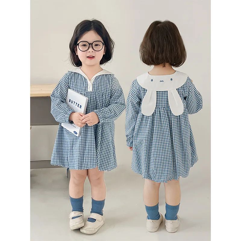 

Girls Plaid Princess Dress 2024 Spring New Children's Clothing Cute Cartoon