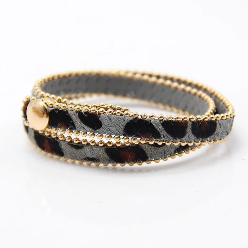 New product Fashion Leopard Print Bracelets For Women Boho Gold Color Button Vintage Wrap Bracelet Christmas Punk Jewelry