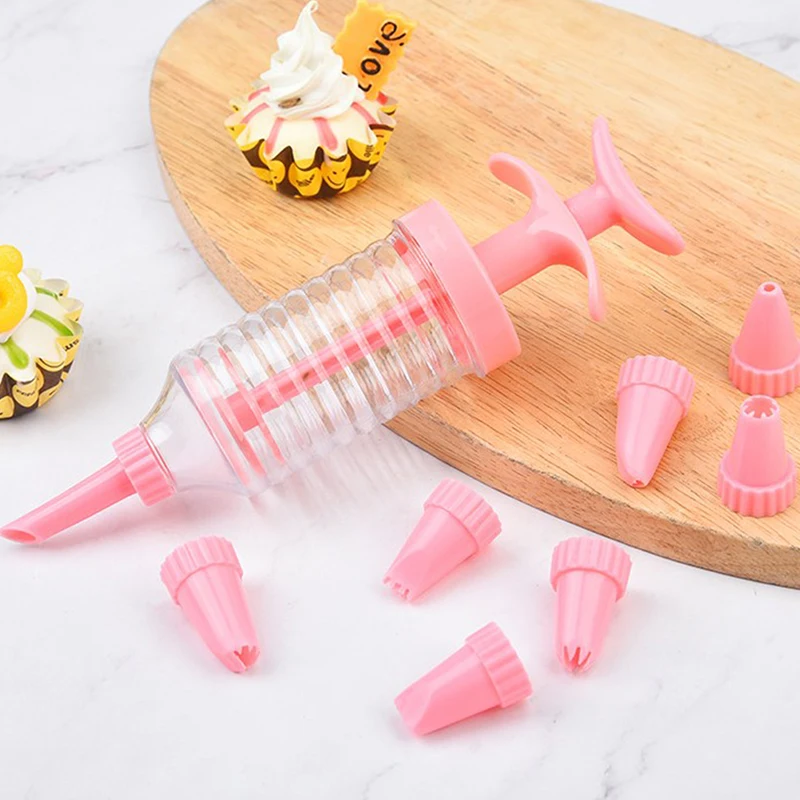 8pcs Pipe Nozzles With Syringe Injector Plastic Cream Baking Nozzle Dispenser Icing Pastry Cream Tips Pastry Tube Cookie Tools