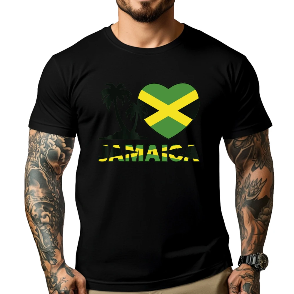 Jamaica Shirt Heart I Love Jamaican Flag Men T-Shirt Men Tshirts Aesthetic Oversized T Shirt Man Funny Shirt Illustration