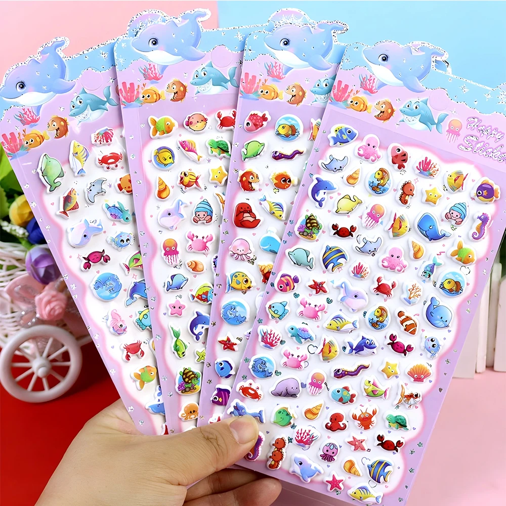 

4pcs Cute Cartoon Sea World Animal Fish 3D Puffy Stickers Kawaii Marine Organism Bubble Decals Notebook Phone Sticker Decoration