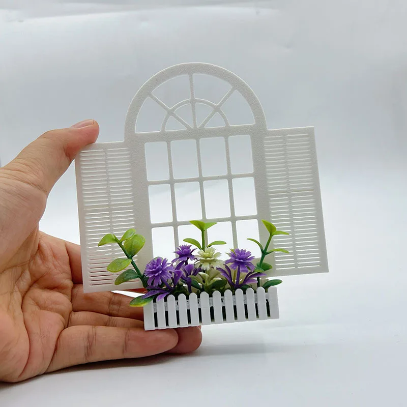 Mini Flower Pot European Shutter Flower Pot Model Artificial Flowers Miniature Sand Table DIY Scene Decoration Desktop Ornament
