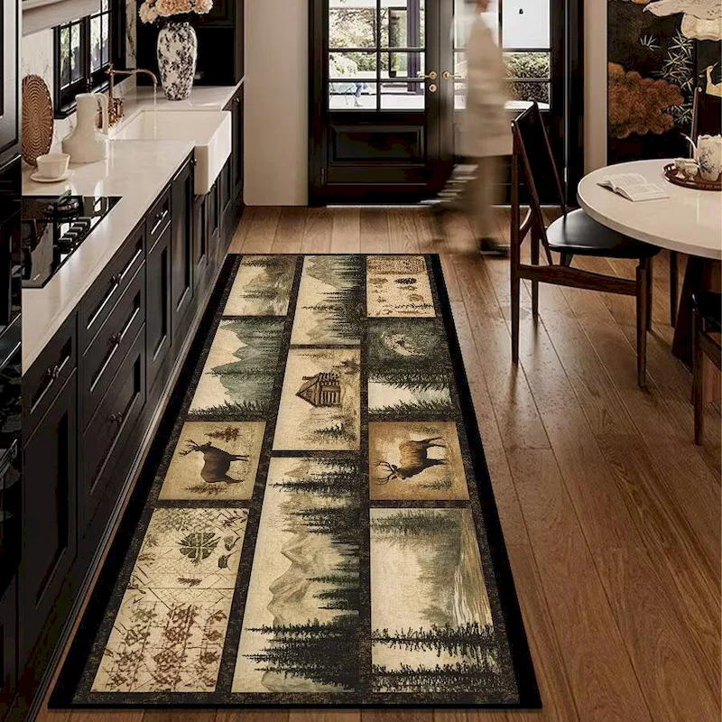 VIKAMA Rustic Cabin Deer Forest Runner Rug Non‑Slip Vintage Mountain Long Floor Mat for Kitchen Hallway Entryway Home Decor - view 3