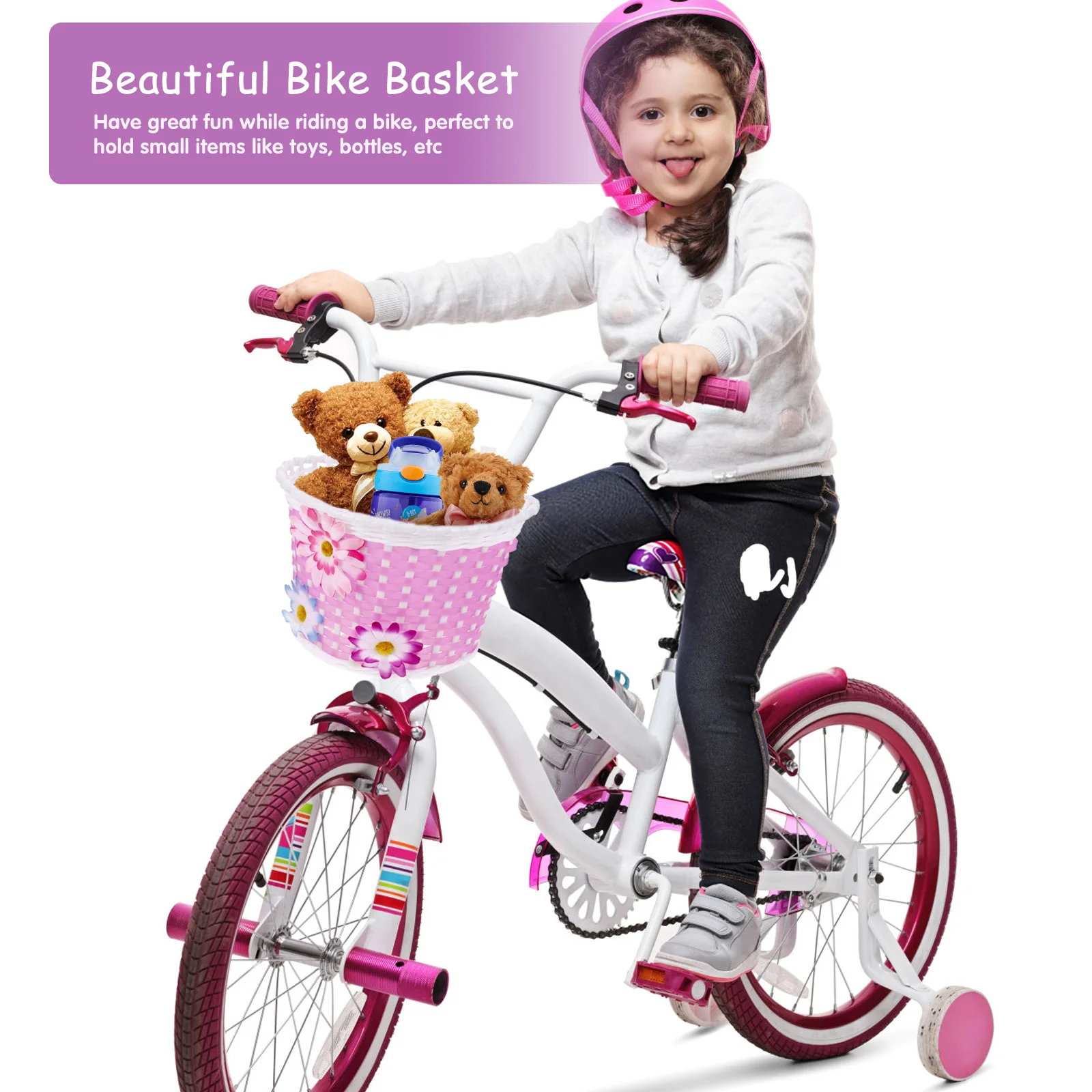 Bicycles Children's Car Basket Decorations Cycling Handlebar Pink Plastic Women's Electric Bikes for Kids