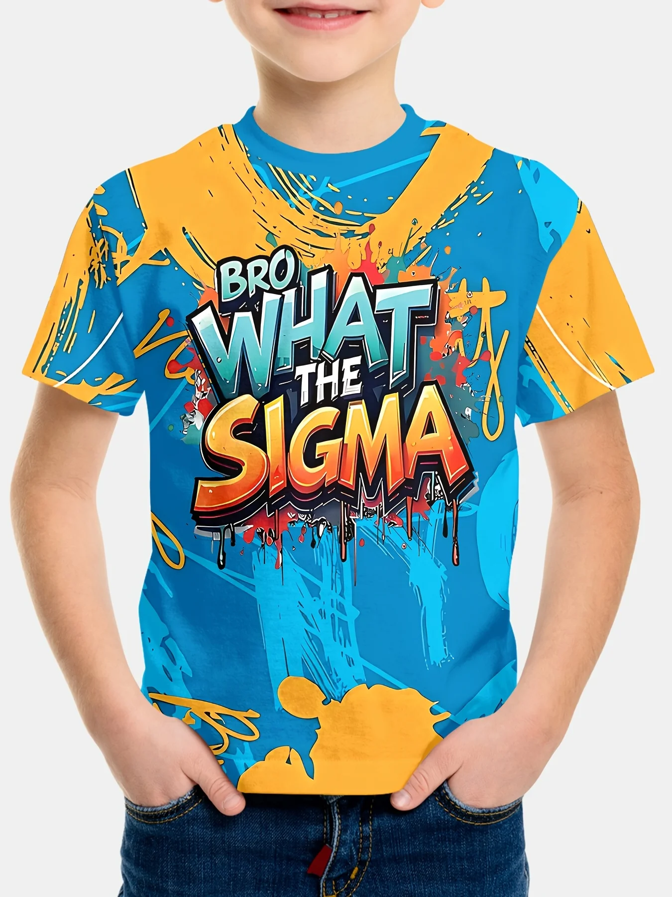 Unisex Youth Trendy T Shirt Bro What The Sigma Bold Graffiti Paint Splatter Graphic Boys Streetwear Short Sleeve Top