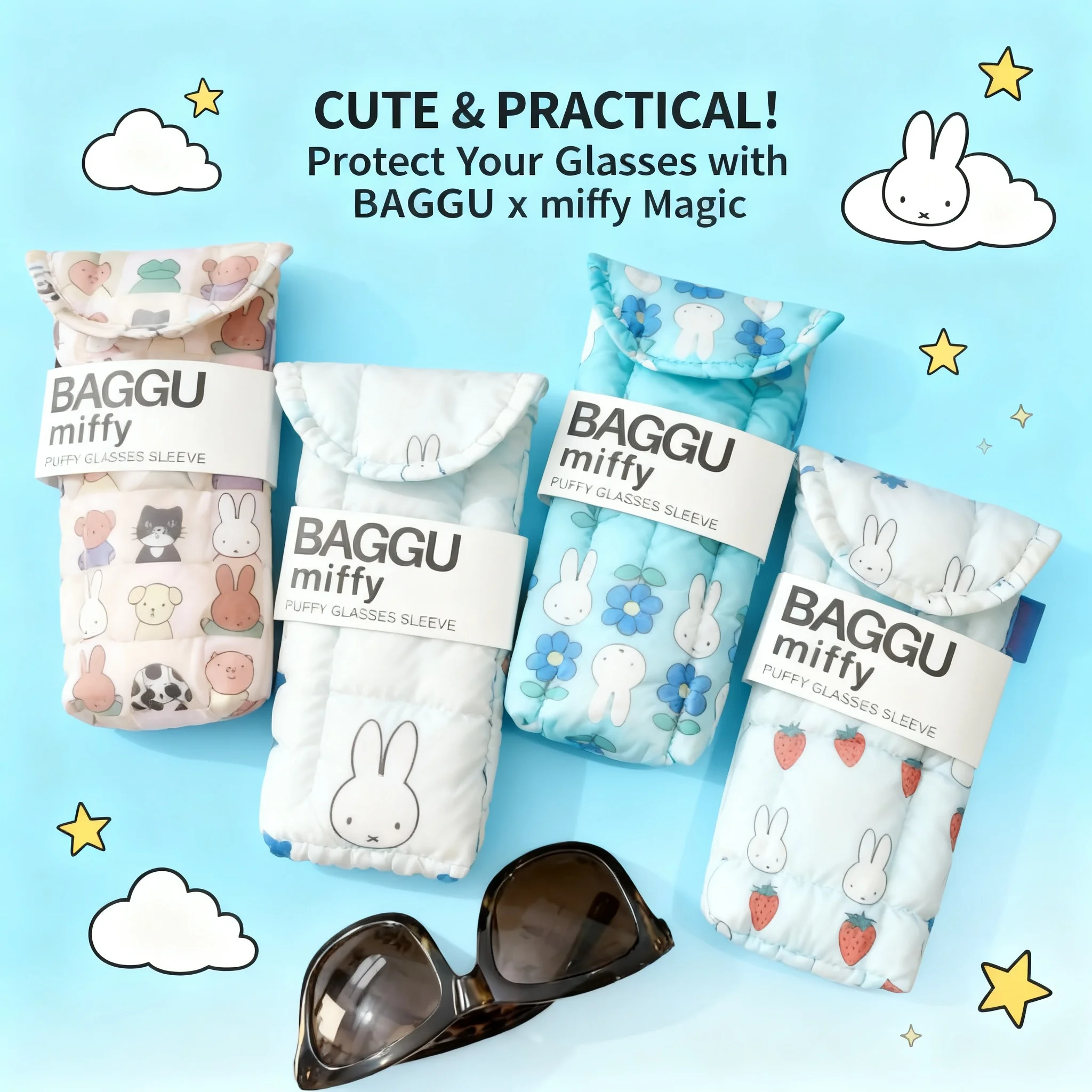 Sac de rangement pour lunettes de soleil Miffy, motif lapin mignon, avec attache magnétique, idéal comme cadeau
