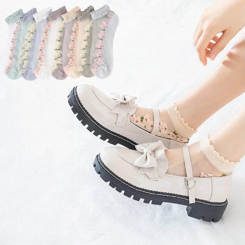Women Sheer Crystal Lace Ankle Socks Ultra Thin Breathable Quick Dry spring and summer Cute Skin Friendly Socks
