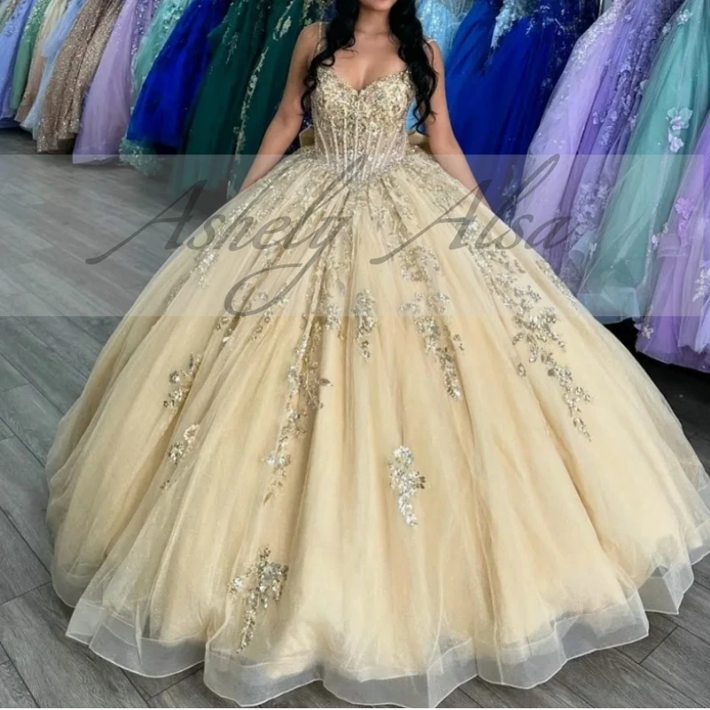 NW109 spersonalizowana księżniczka 14 15 dziewczynka Quinceanera piłka suknia wieczorowa dekolt w szpic kokarda długie kobiet na imprezę bal urodzinowa sukienka Vestido xv Anos