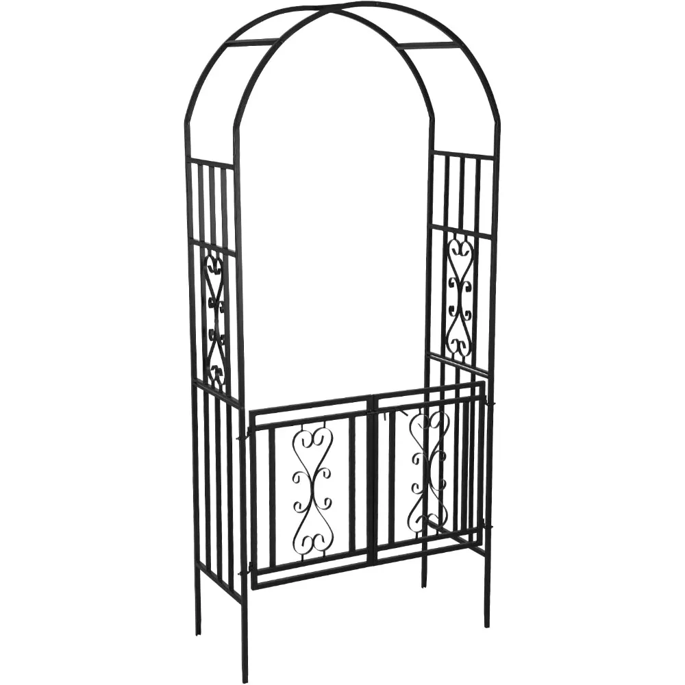 

Heavy-Duty Arch with Gate, Iron Arbor Trellis Arbor Archway for Climbing Plants Roses Vines Support Rack, Outdoor Lawn Backyard