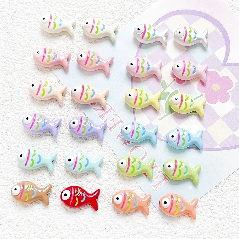 

6 Pieces Hand-painted Colorful Small Fish Through-hole Beads DIY Makes Jewelry Necklace Bracelet Accessory Material Spacer Beads