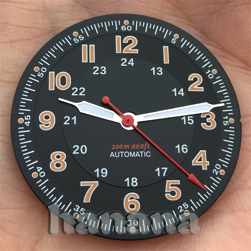قرص ساعة أسود معقمة 29 ملم مناسبة لحركة NH36 NH35 ETA2824 PT5000 الأوتوماتيكية الأرقام العربية C3 الانارة الخضراء