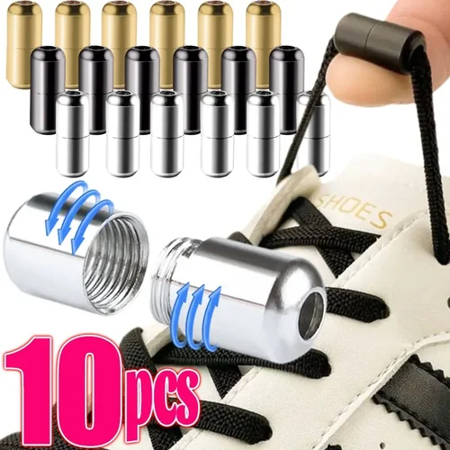 Imagen 2 del producto 2/10 Uds. Cordones de zapatos sin atar, cerradura de cápsula de Metal, zapatillas elásticas, cordones planos sin corbatas, zapatos rápidos para niños y adultos, encaje de goma