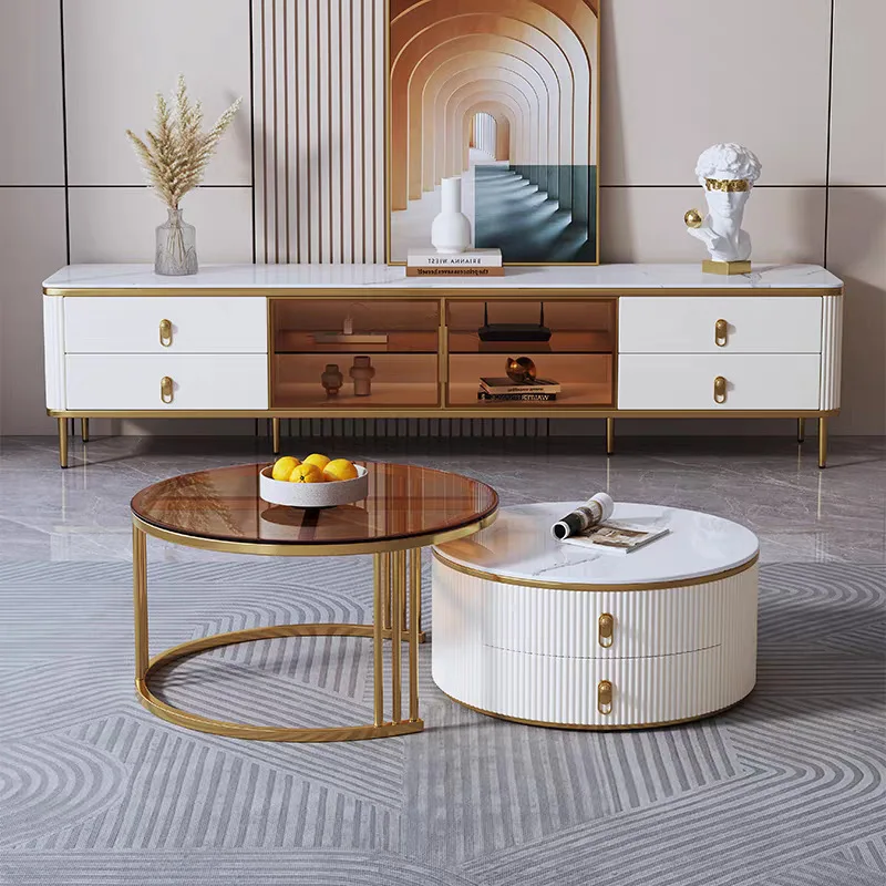 Coffee table TV cabinet combination household living room 1.8 meters rock slab countertop TV cabinet floor audio-visual cabinet