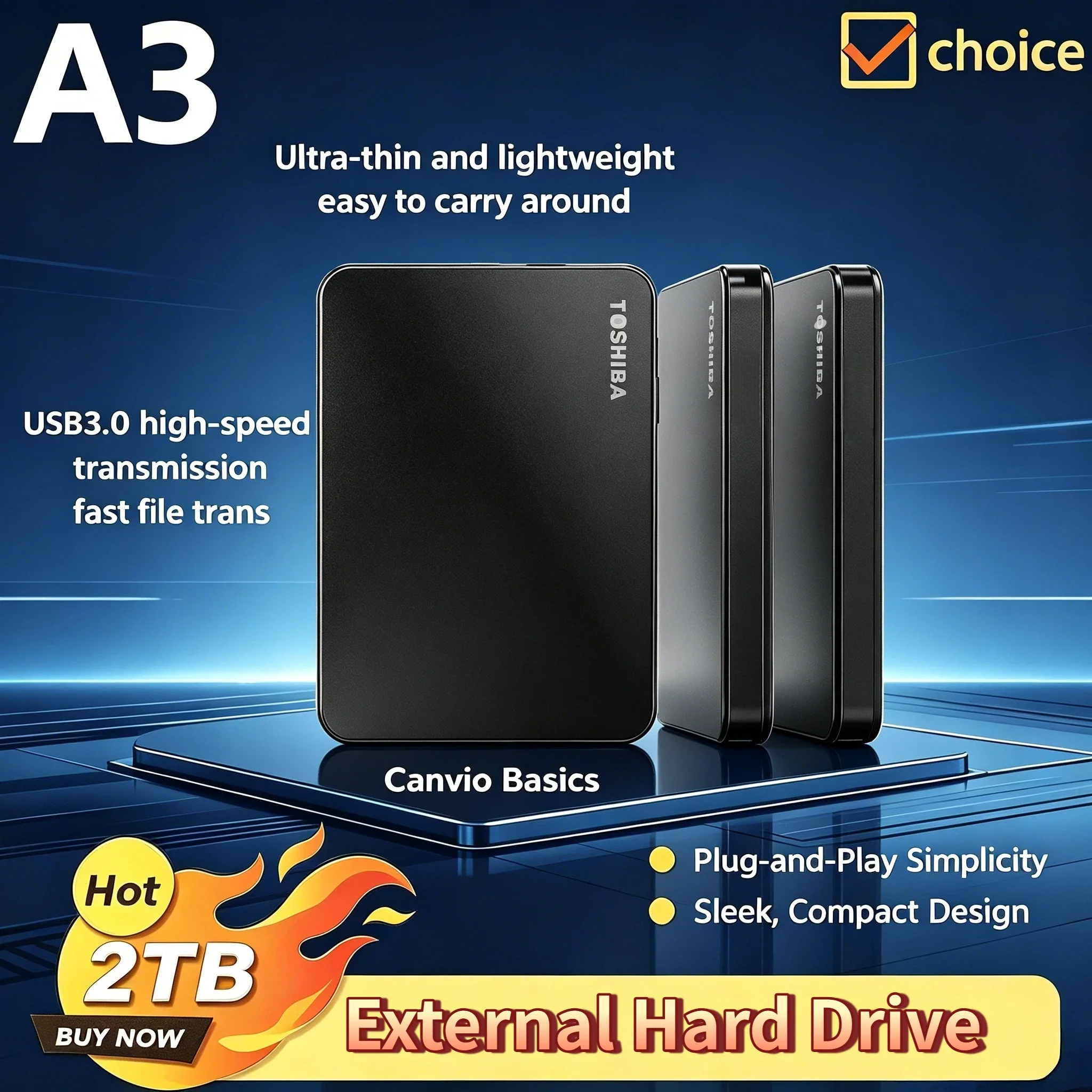 

500GB 1TB 2TB For Toshiba A3 OEM Expansion Portable External HDD USB3.0 2.5 Inch Hard Disk Drive Box Storage Compact Pro New