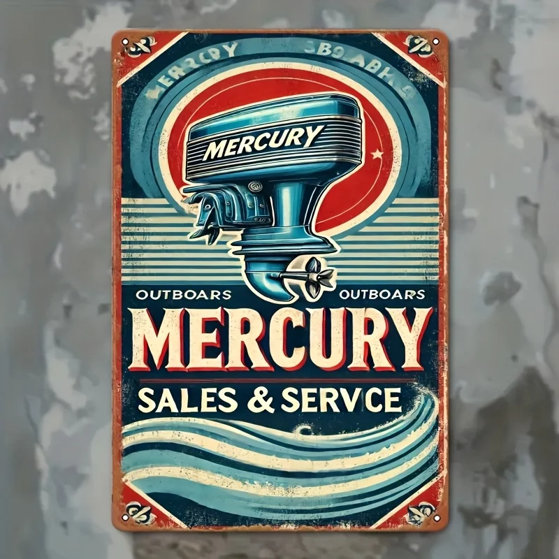 

for Outboard Vintage Metal Wall Art - Retro Tin Logo Sign with Nautical Boat Theme, Durable Decor Home, Bar,