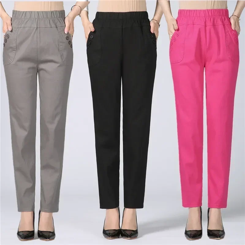 女性用ストレッチパンツ,ロング,コットン,ストレートカット,ハイウエスト,仕事やオフィス用,ラージサイズ5xl,c4315